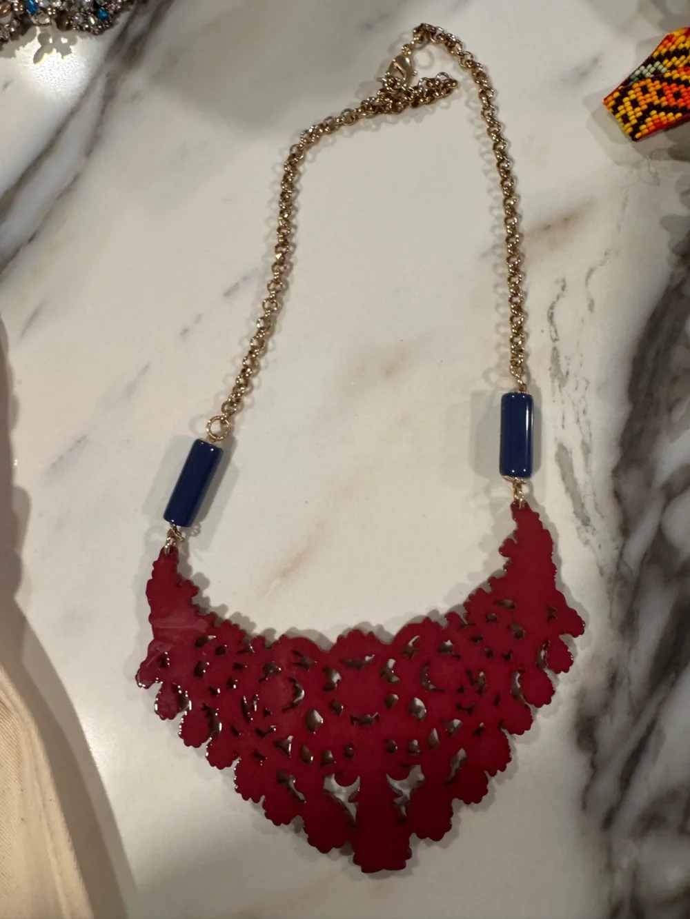 Maroon Filigree Pendant Necklace with Navy Accents - lot of all 4 necklaces